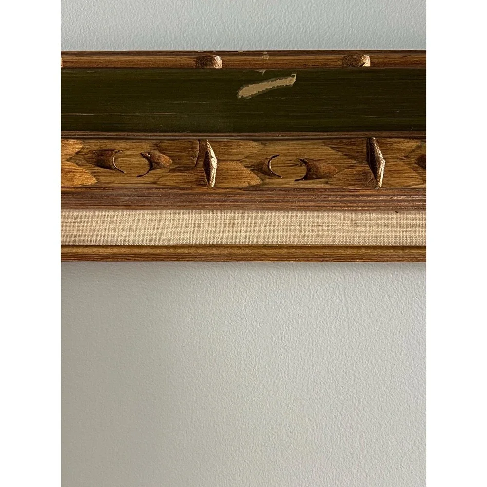 Vintage 12” x 16” Hand-carved Wood Frame w/Hunter Green, Gold, and Linen Detail